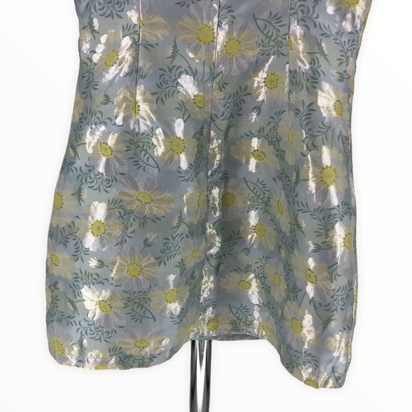 Lulu’s Blooming Love Light Blue Yellow Floral Jacquard Mini Dress size Medium - Picture 9 of 14